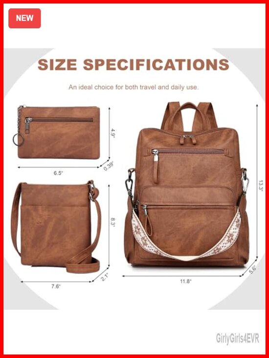 Faux Leather Convertible Backpack Purse Set for Women Travel Work main image 5